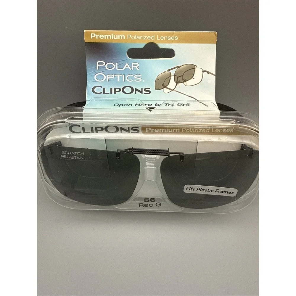 Authentic Polar  Optics 56 Rec G Premium Polarized clip on Sunglasses W/Case